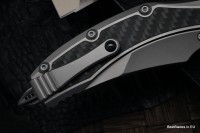 Microtech Matrix Titanium w/ Carbon Fiber Inlays &amp; Blue Ti Pivot Collars w/ Hand Satin M390 165C-4CFITI