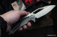 Microtech Matrix Titanium w/ Carbon Fiber Inlays &amp; Blue Ti Pivot Collars w/ Hand Satin M390 165C-4CFITI