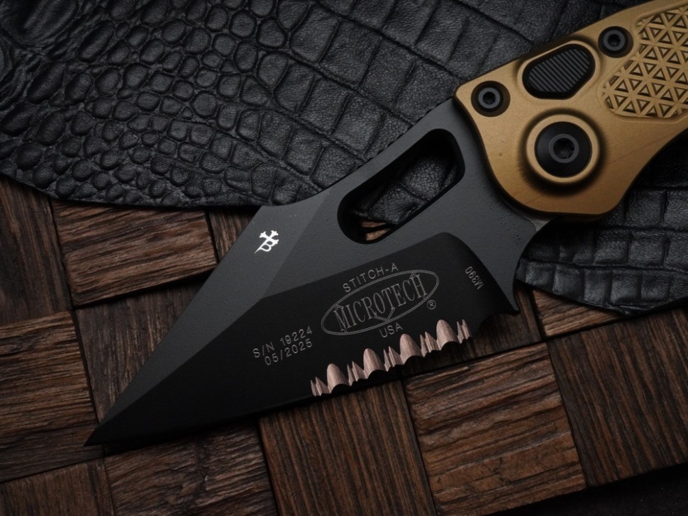 Microtech Borka Stitch Auto w/ Tan Handles & Partial Serrated M390 169-2TA