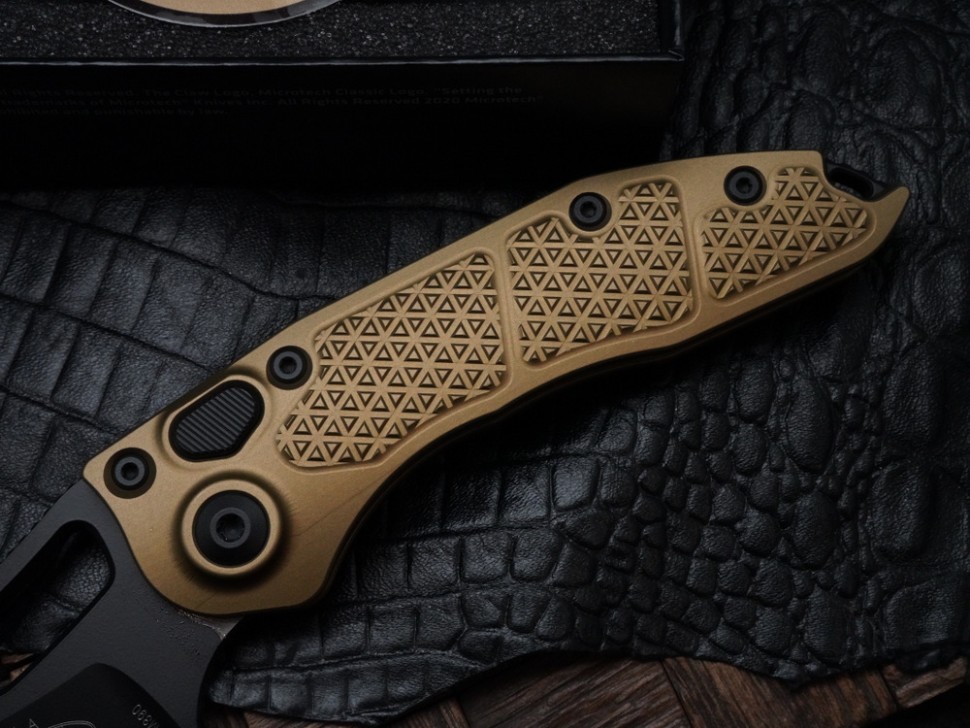 Microtech Borka Stitch Auto w/ Tan Handles & Partial Serrated M390 169-2TA
