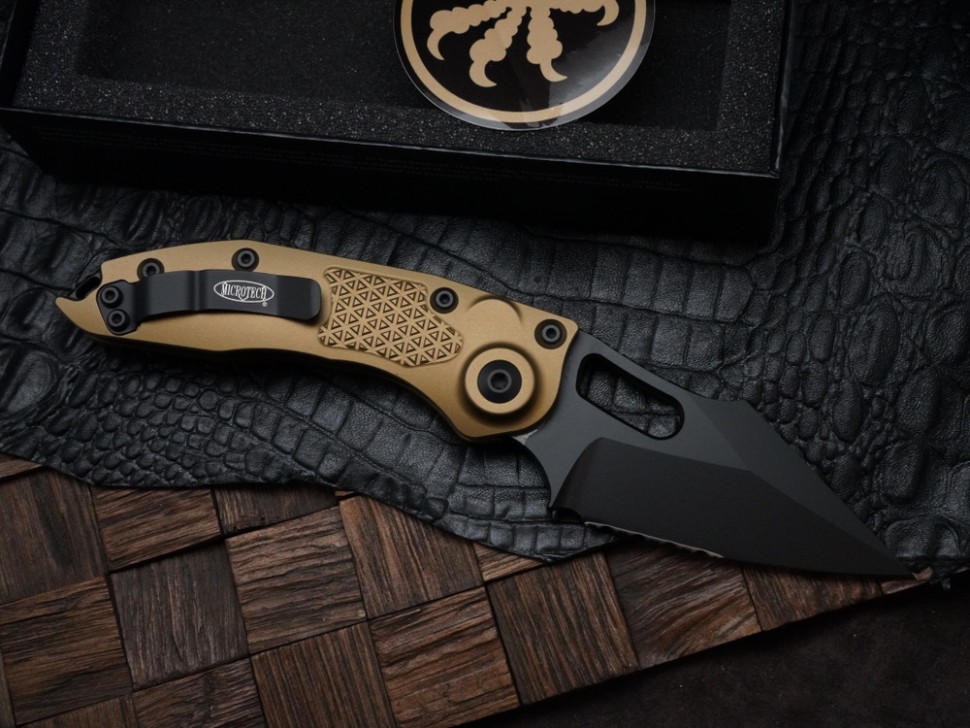 Microtech Borka Stitch Auto w/ Tan Handles & Partial Serrated M390 169-2TA