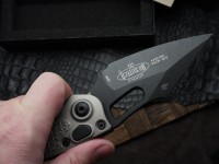 Microtech Borka Stitch Single Edge Apocalyptic Black w/ Natural Clear Handles 169-1APNC