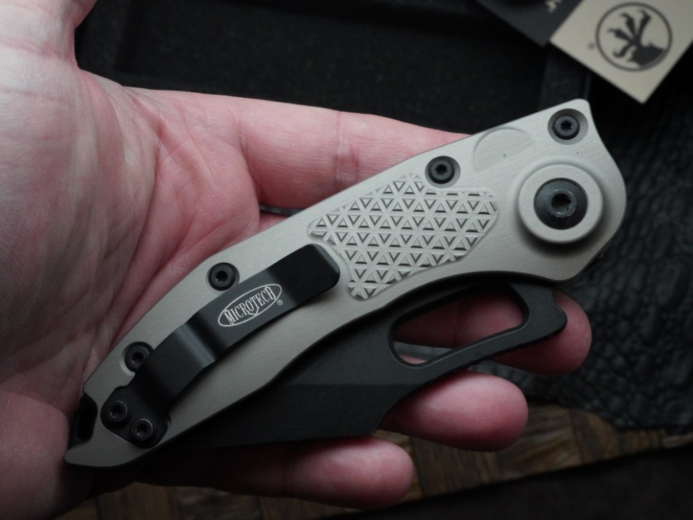 Microtech Borka Stitch Single Edge Apocalyptic Black w/ Natural Clear Handles 169-1APNC