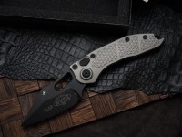Microtech Borka Stitch Single Edge Apocalyptic Black w/ Natural Clear Handles 169-1APNC