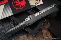 Microtech Glykon DLC Bayonet Part Serrated w/ Flamed Titanium Accents Signature Series 184-2DLCFA