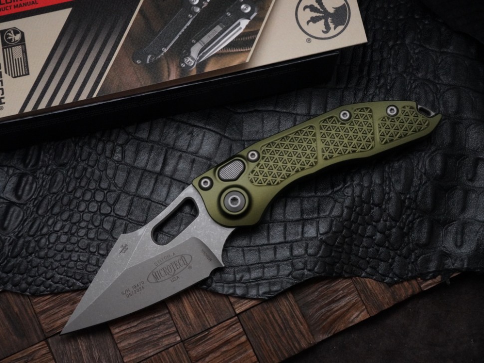Microtech Borka Stitch Auto w/ OD Green Handles & Apocalyptic M390 169-10APOD