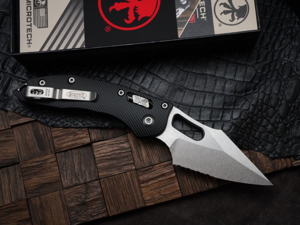Microtech Knives Manual Stitch RAM LOK Fluted Black Aluminum & Partial Serrated M390MK 169RL-11FL