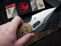 Microtech Knives Manual Stitch RAM LOK Fluted Tan G-10 &amp; Partial Serrated M390MK 169RL-11FLGTTA