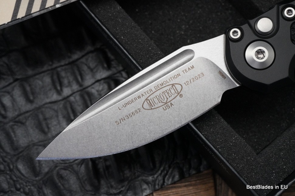 Microtech Knives LUDT Gen III Stonewash Drop Point w/ Black Handle 1135-10