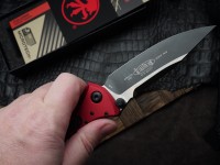 Microtech Socom Elite Manual Black Single Edge w/ Red Handles 160-1RD