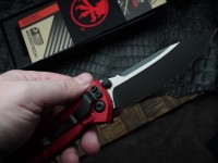 Microtech Socom Elite Manual Black Single Edge w/ Red Handles 160-1RD