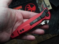 Microtech Socom Elite Manual Black Single Edge w/ Red Handles 160-1RD