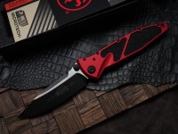 Microtech Socom Elite Manual Black Single Edge w/ Red Handles 160-1RD