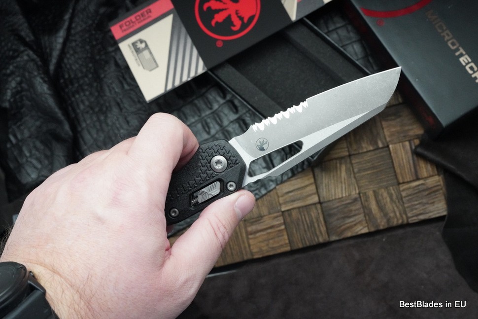 Microtech Knives MSI RAM LOK Black Polymer Injection Molded & Apocalyptic Partial Serrated M390MK 210T-11APPMBK