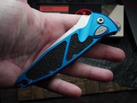 Microtech Socom Elite Auto T/E Stonewash &amp; Blue Handle 161A-10BL