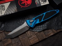 Microtech Socom Elite Auto T/E Stonewash &amp; Blue Handle 161A-10BL