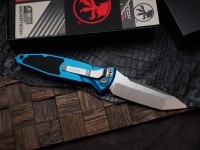 Microtech Socom Elite Auto T/E Stonewash &amp; Blue Handle 161A-10BL