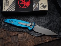 Microtech Socom Elite Auto Blue Handles w/ S/E Apocalyptic 160-10APBL