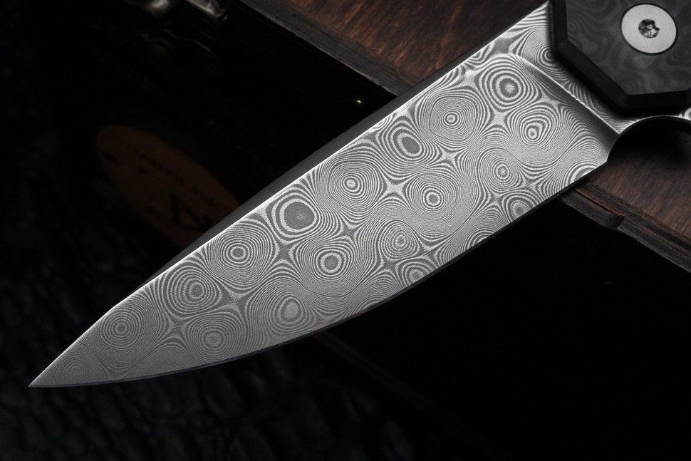 Uldanov R1 custom knife #67 (Damascus, Ti, CF)