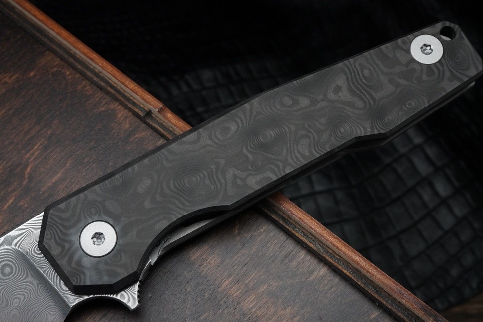 Uldanov R1 custom knife #67 (Damascus, Ti, CF)