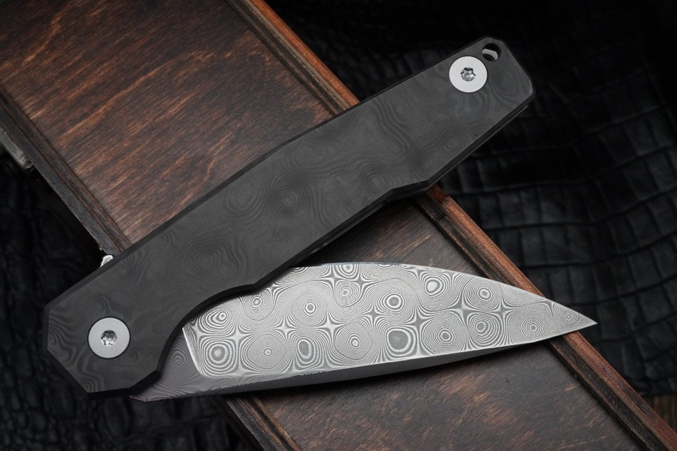 Uldanov R1 custom knife #67 (Damascus, Ti, CF)