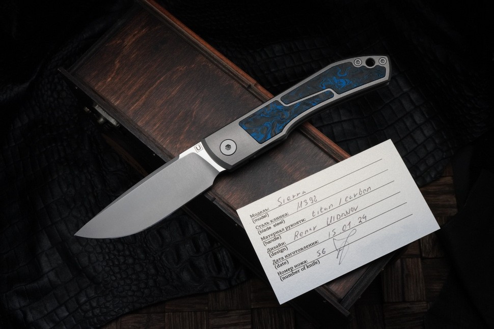 Uldanov Sierra custom knife #56 (M398, titan, CF)