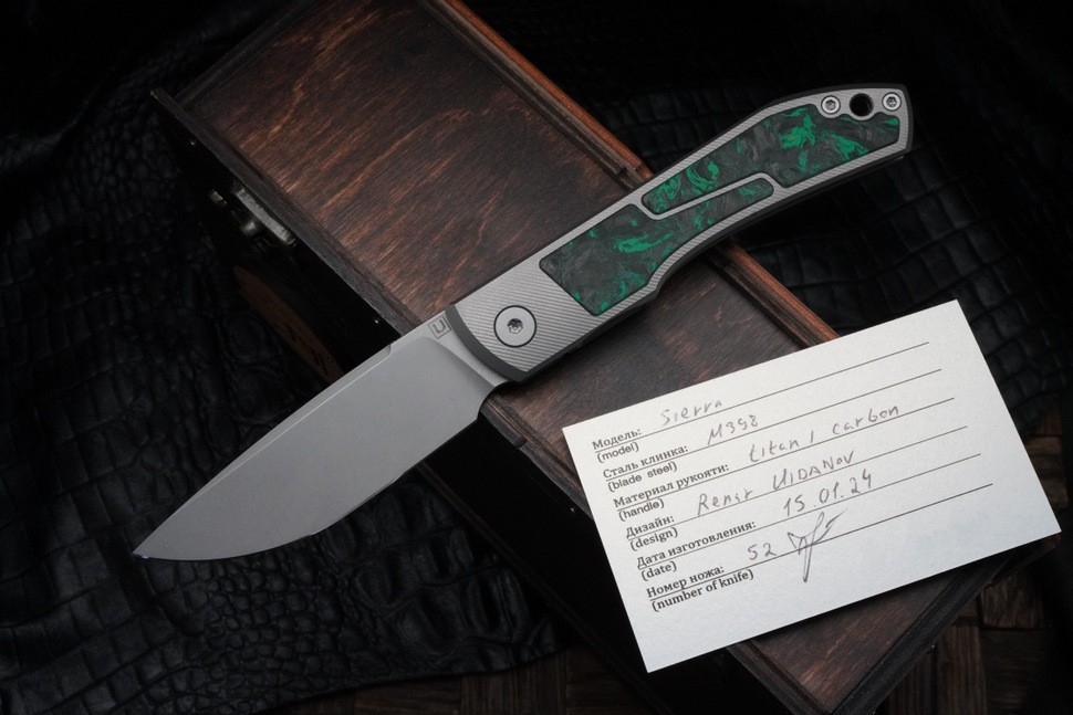 Uldanov Sierra custom knife #52 (M398, titan, CF)