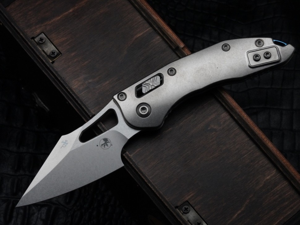Marfione Select Manual M-Stitch RAM LOK Slab Side Titanium Handles w/ Blue Accents & Stonewash M390MK 169MRL-10MS2