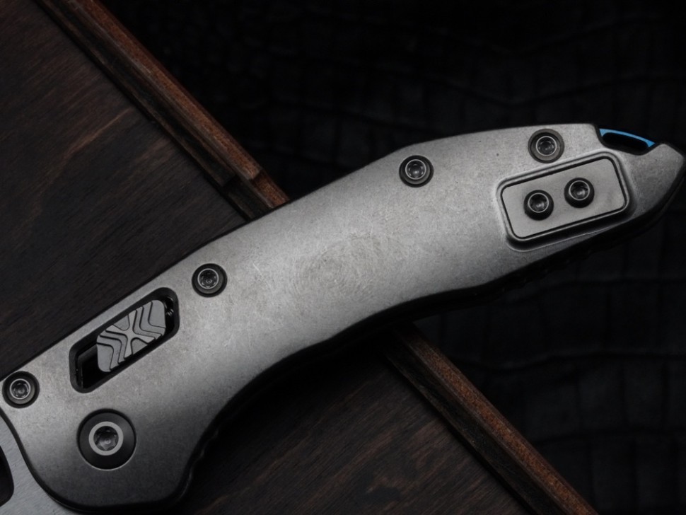 Marfione Select Manual M-Stitch RAM LOK Slab Side Titanium Handles w/ Blue Accents & Stonewash M390MK 169MRL-10MS2