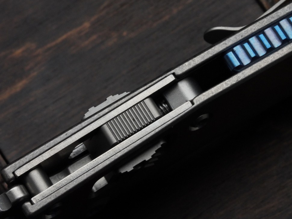 Marfione Select Manual M-Stitch RAM LOK Slab Side Titanium Handles w/ Blue Accents & Stonewash M390MK 169MRL-10MS2