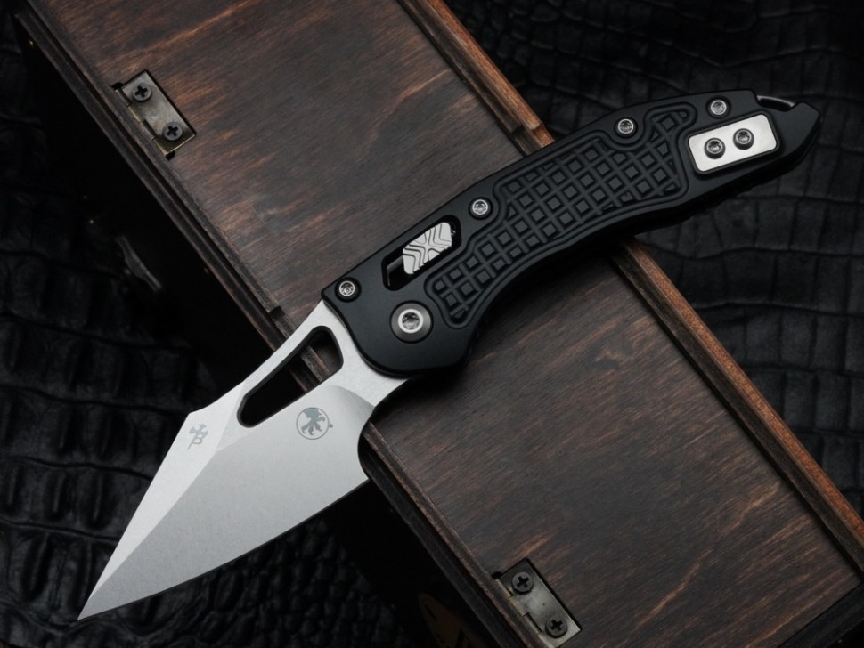 Microtech Knives Manual M-Stitch RAM LOK Black Frag Aluminum Handles & Stonewash M390MK 169MRL-10FR