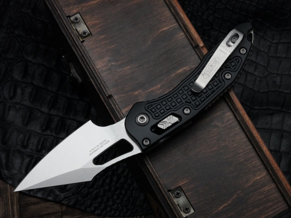 Microtech Knives Manual M-Stitch RAM LOK Black Frag Aluminum Handles & Stonewash M390MK 169MRL-10FR
