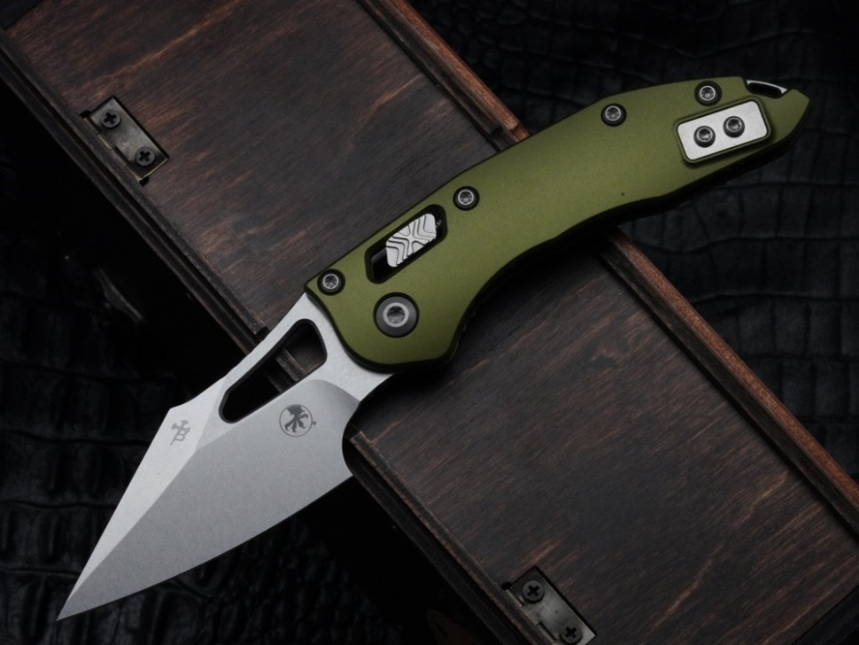 Microtech Knives Manual M-Stitch RAM LOK OD Green Smooth Aluminum Handles & Stonewash M390MK 169MRL-10OD