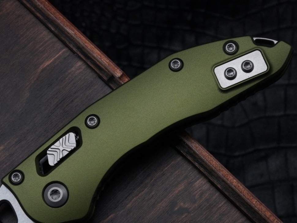 Microtech Knives Manual M-Stitch RAM LOK OD Green Smooth Aluminum Handles & Stonewash M390MK 169MRL-10OD