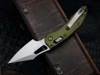 Microtech Knives Manual M-Stitch RAM LOK OD Green Smooth Aluminum Handles &amp; Stonewash M390MK 169MRL-10OD