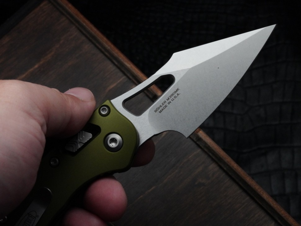 Microtech Knives Manual M-Stitch RAM LOK OD Green Smooth Aluminum Handles & Stonewash M390MK 169MRL-10OD