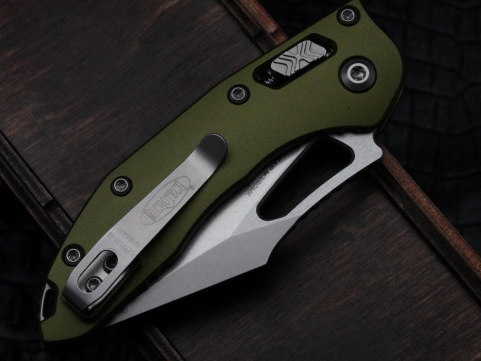 Microtech Knives Manual M-Stitch RAM LOK OD Green Smooth Aluminum Handles & Stonewash M390MK 169MRL-10OD