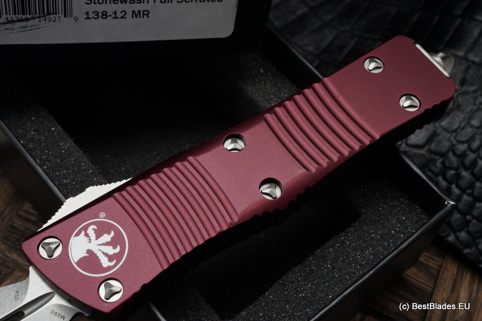 Microtech Troodon Double Edge Stonewash Full Serrated & Merlot 138-12MR