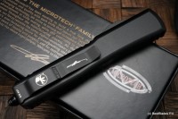 Microtech Ultratech Damascus Double Edge &amp; Black w/ Ringed Hardware Signature Series 122-16S Damascus Pattern