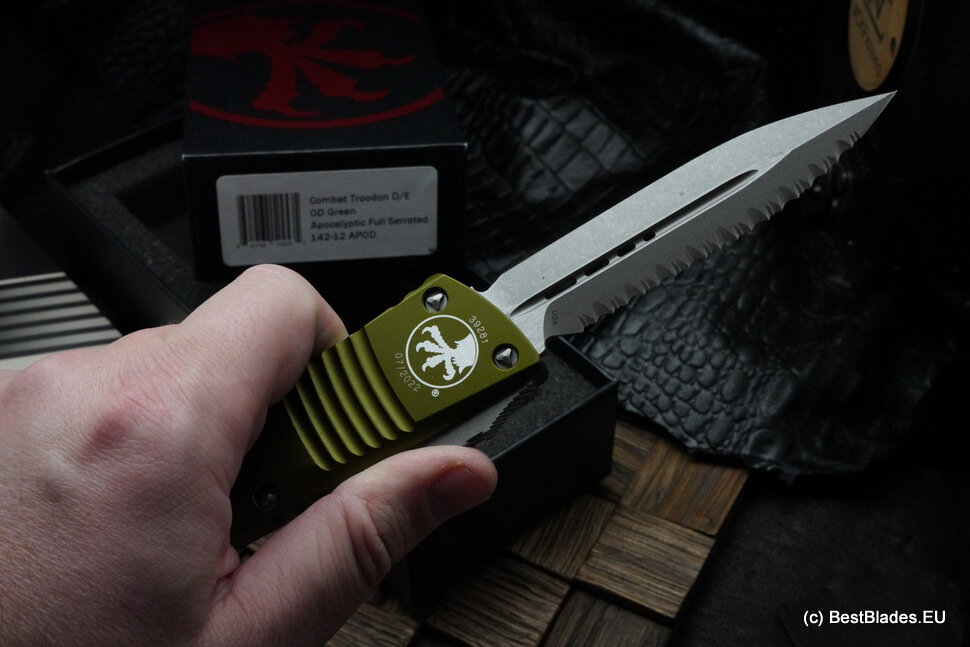 Microtech Combat Troodon D/E OD Green Apocaliptic Full Serrated 142-12 APOD