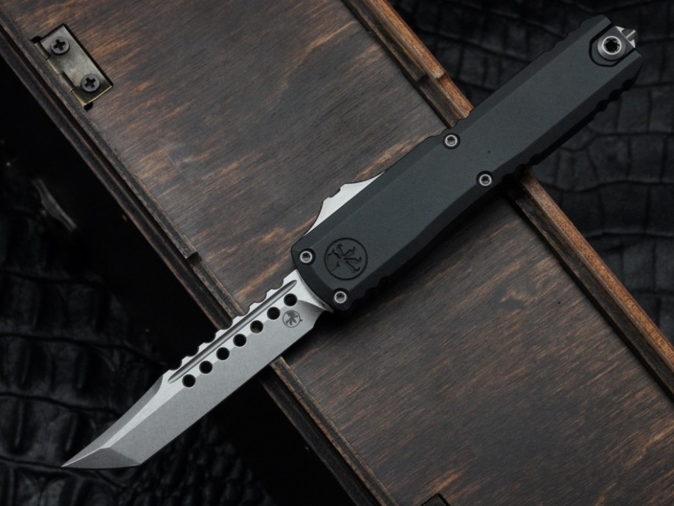 Microtech UTX-70 Gen IV Hellhound w/ Black Handle & Stonewash M390MK 14194-10S