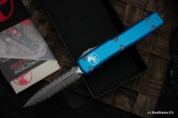 Microtech Ultratech Double Edge Double Full Serrated Apocalyptic &amp; Blue 122-D12APBL