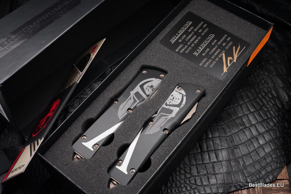 #66 Microtech Combat Troodon Molon Labe Hellhound & Warhound Set Signature Series Bronze Apocalyptic Standard 219-13SETMLS