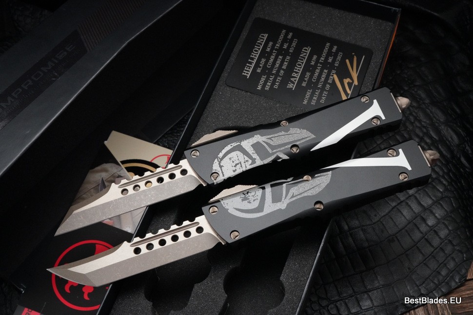 #66 Microtech Combat Troodon Molon Labe Hellhound & Warhound Set Signature Series Bronze Apocalyptic Standard 219-13SETMLS