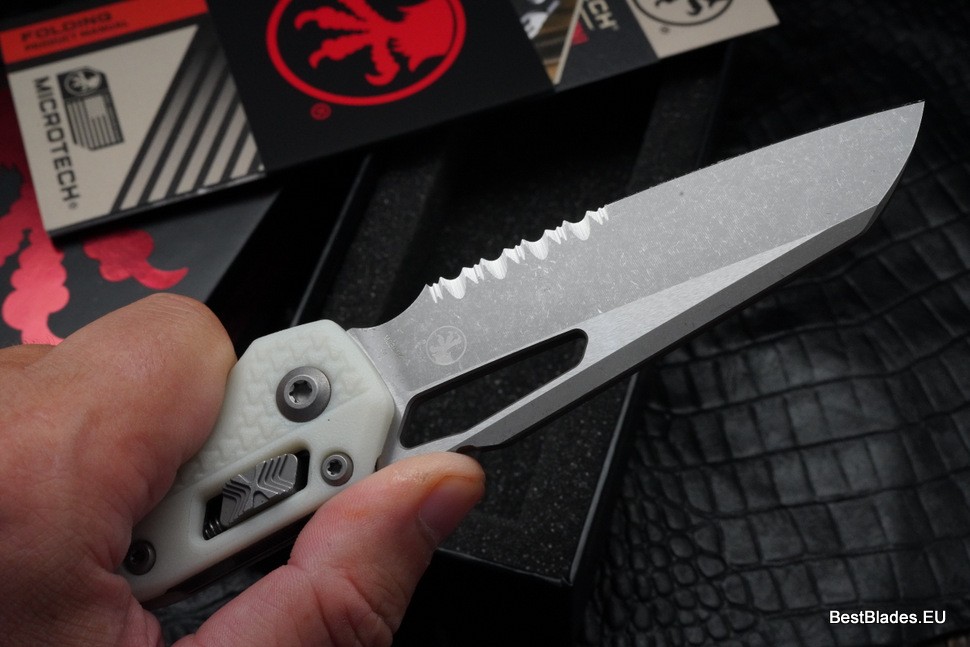 Microtech Knives MSI RAM LOK White Polymer Injection Molded & Apocalyptic Partial Serrated M390MK 210T-11APPMWH