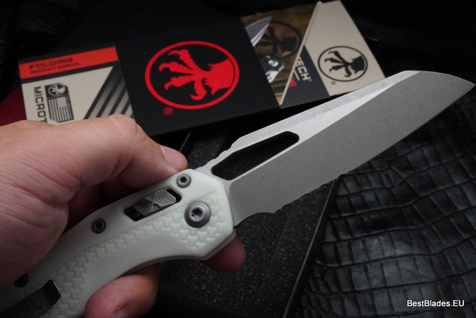 Microtech Knives MSI RAM LOK White Polymer Injection Molded & Apocalyptic Partial Serrated M390MK 210T-11APPMWH
