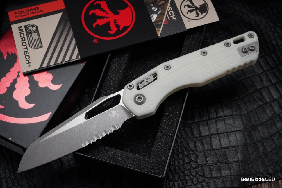 Microtech Knives MSI RAM LOK White Polymer Injection Molded & Apocalyptic Partial Serrated M390MK 210T-11APPMWH
