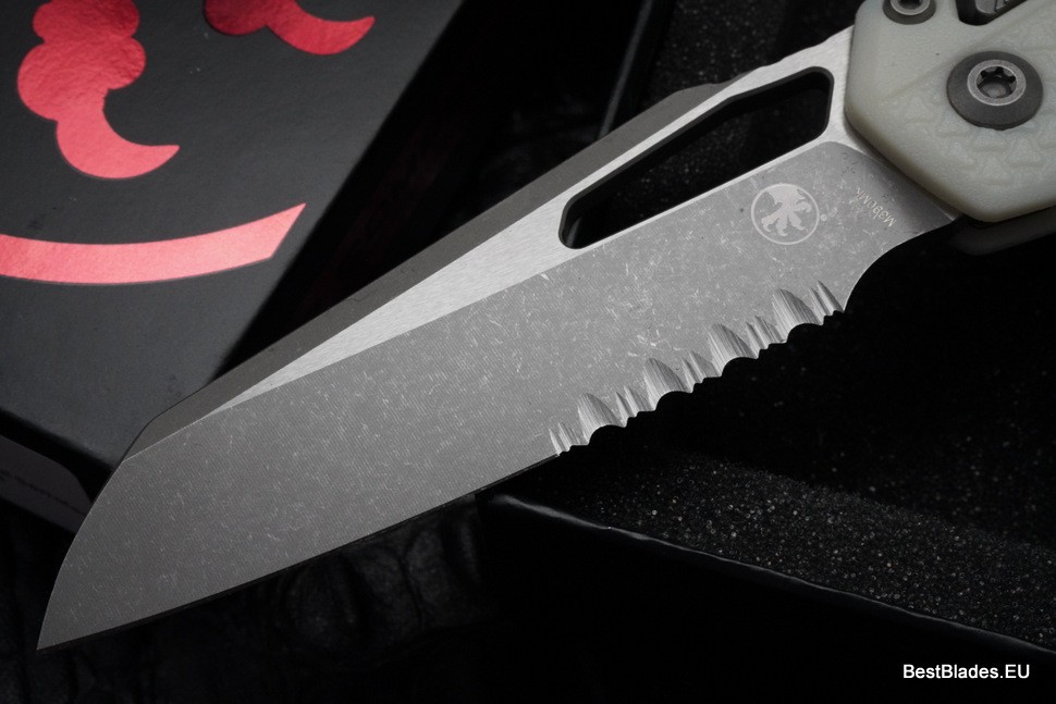 Microtech Knives MSI RAM LOK White Polymer Injection Molded & Apocalyptic Partial Serrated M390MK 210T-11APPMWH