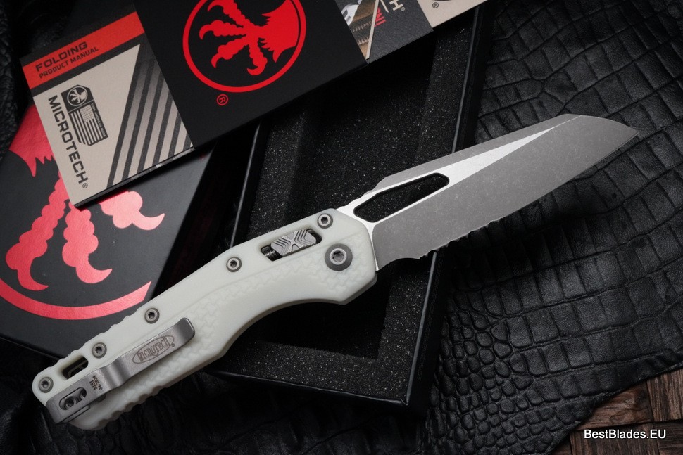 Microtech Knives MSI RAM LOK White Polymer Injection Molded & Apocalyptic Partial Serrated M390MK 210T-11APPMWH