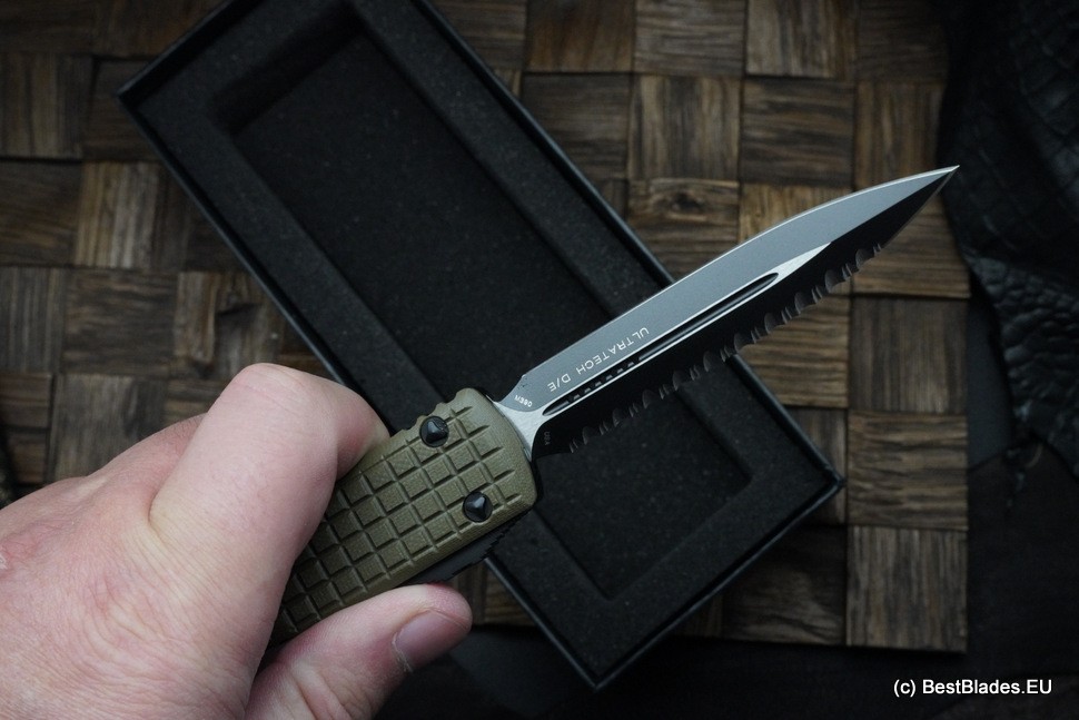 Microtech Ultratech OD Green Frag G-10 Top Tactical Standard & Double Edge Full Serrated Signature Series 122-3FRGTODS